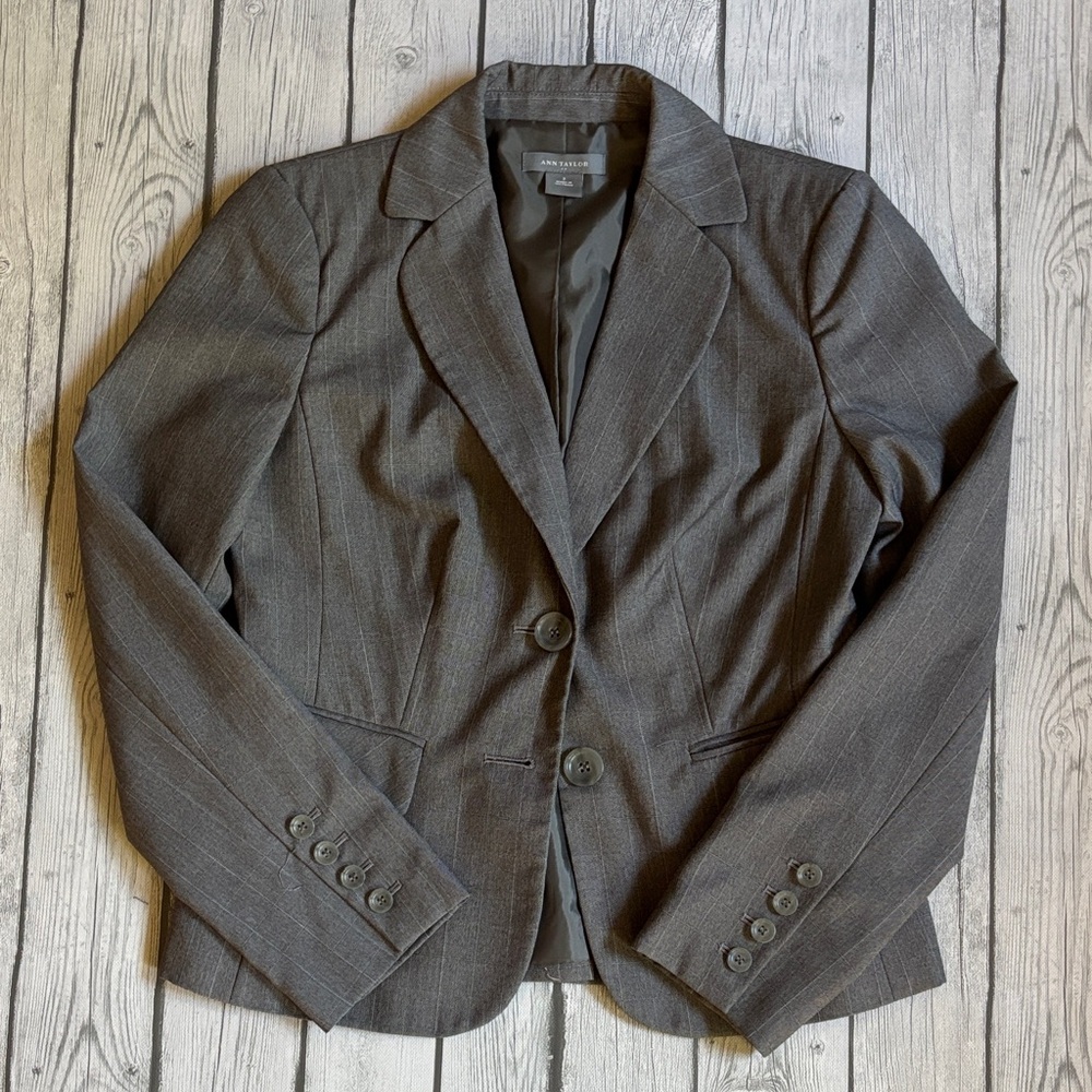 Ann Taylor Charcoal Blazer with Subtle Pattern